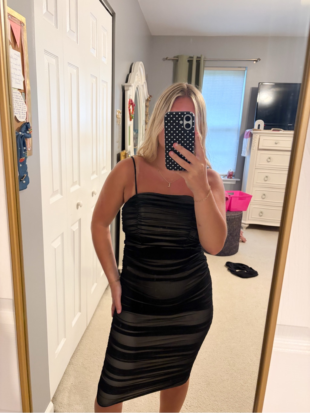 Hello Molly Classic Black Ruched Midi Dress With Spaghetti Straps
